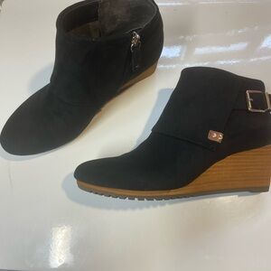 Dr Scholls Black Suede Ankle Boots with Wedge Heel